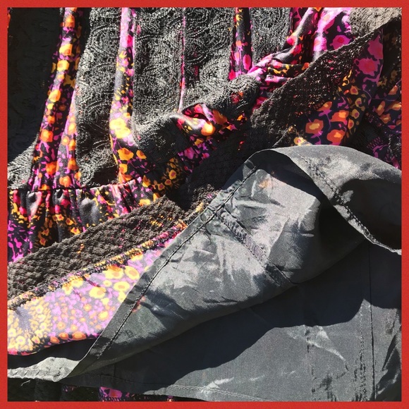 Free People Pleated Silk & Lace Skirt, Small - Picture 6 of 8